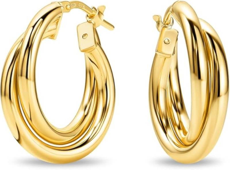 Miore Paar Creolen MAR013SE - 925 Sterling Silber 18Kt vergoldet 15mm Durchmesser, Damenohrringe mit 5 mm Breite von Miore