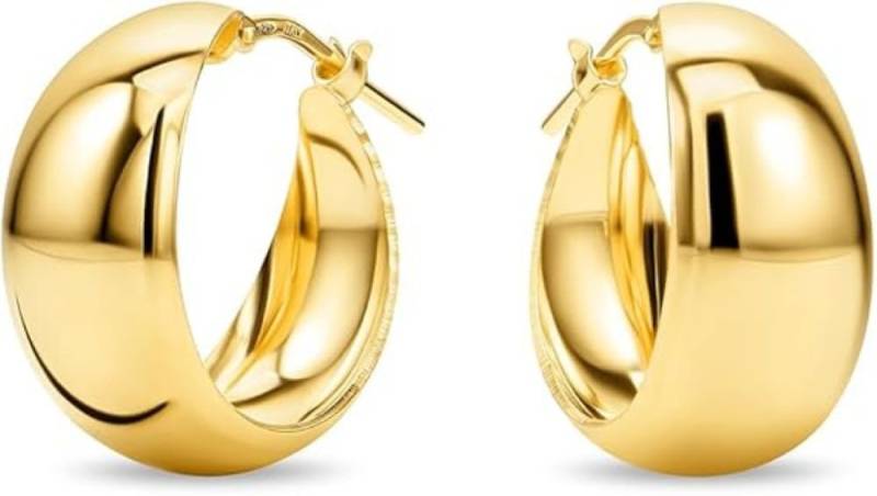Miore Paar Creolen MAR015SE - 925 Sterling Silber 18Kt vergoldet 20mm Durchmesser, Damenohrringe mit 10 mm Breite von Miore