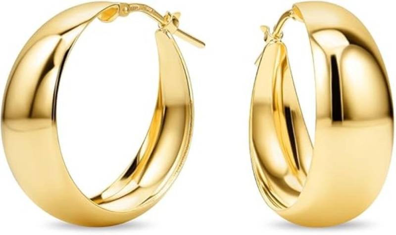 Miore Paar Creolen MAR016SE aus 925 Sterling Silber 18Kt vergoldet 30mm Durchmesser, Damen Ohrringe handgefertigt in Italien von Miore