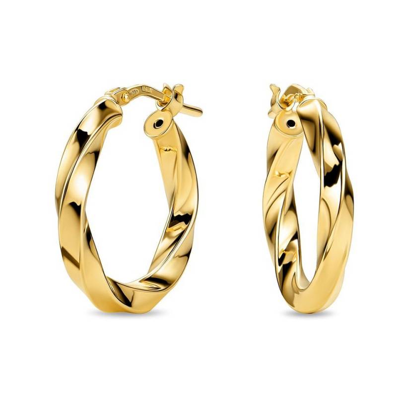 Miore Paar Creolen MAR017SE - 925 Sterling Silber 18Kt vergoldet 15mm Durchmesser, Damen Ohrringe mit 3,5 mm Breite von Miore