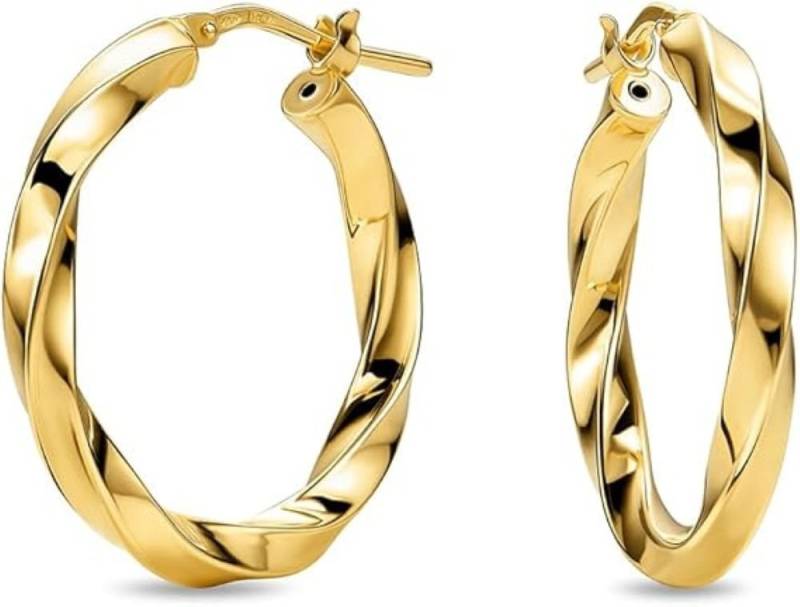 Miore Paar Creolen MAR018SE - 925 Sterling Silber 18Kt vergoldet 20mm Durchmesser, Damenohrringe mit 3,5 mm Breite von Miore