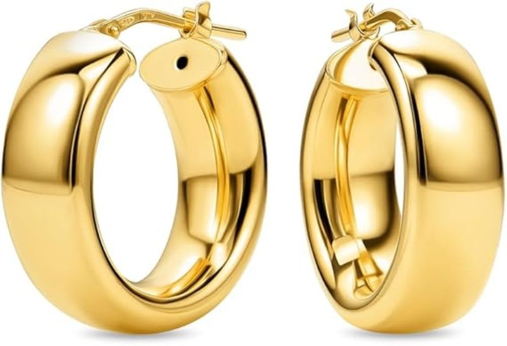 Miore Paar Creolen MAR022SE - 925 Sterling Silber 18Kt vergoldet 15mm Durchmesser, Ohrringe Damen mit 7,5mm Breite von Miore