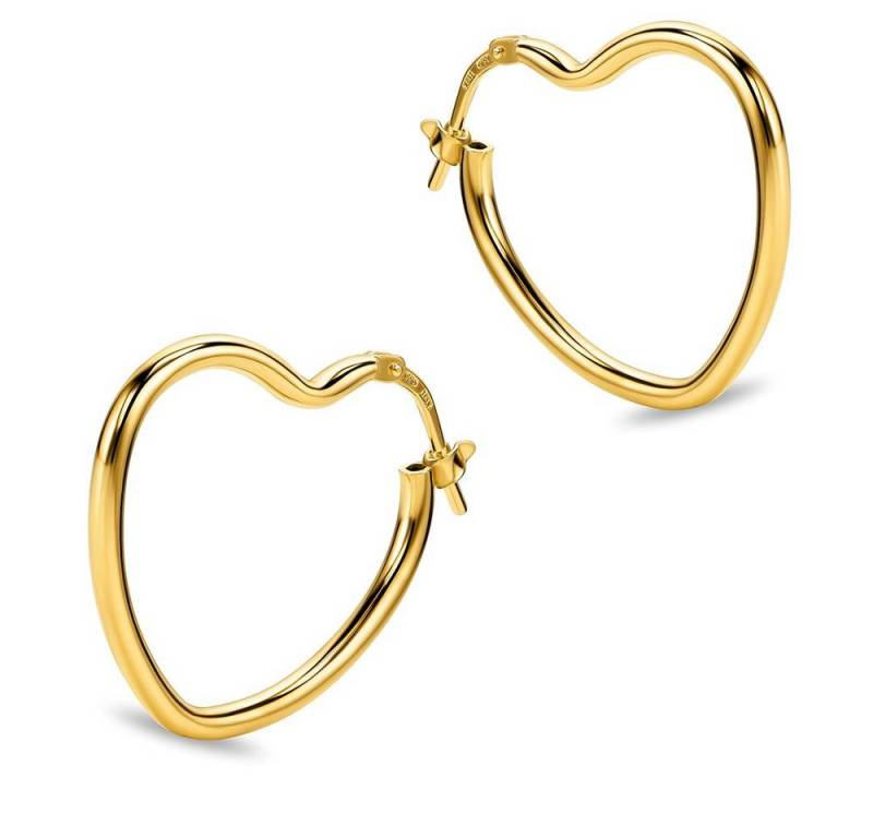 Miore Paar Creolen MAR023SE - in Herzform 925 Sterling Silber 18Kt vergoldet - ca. 24 mm, Damenohrringe handgefertigt in Italien von Miore