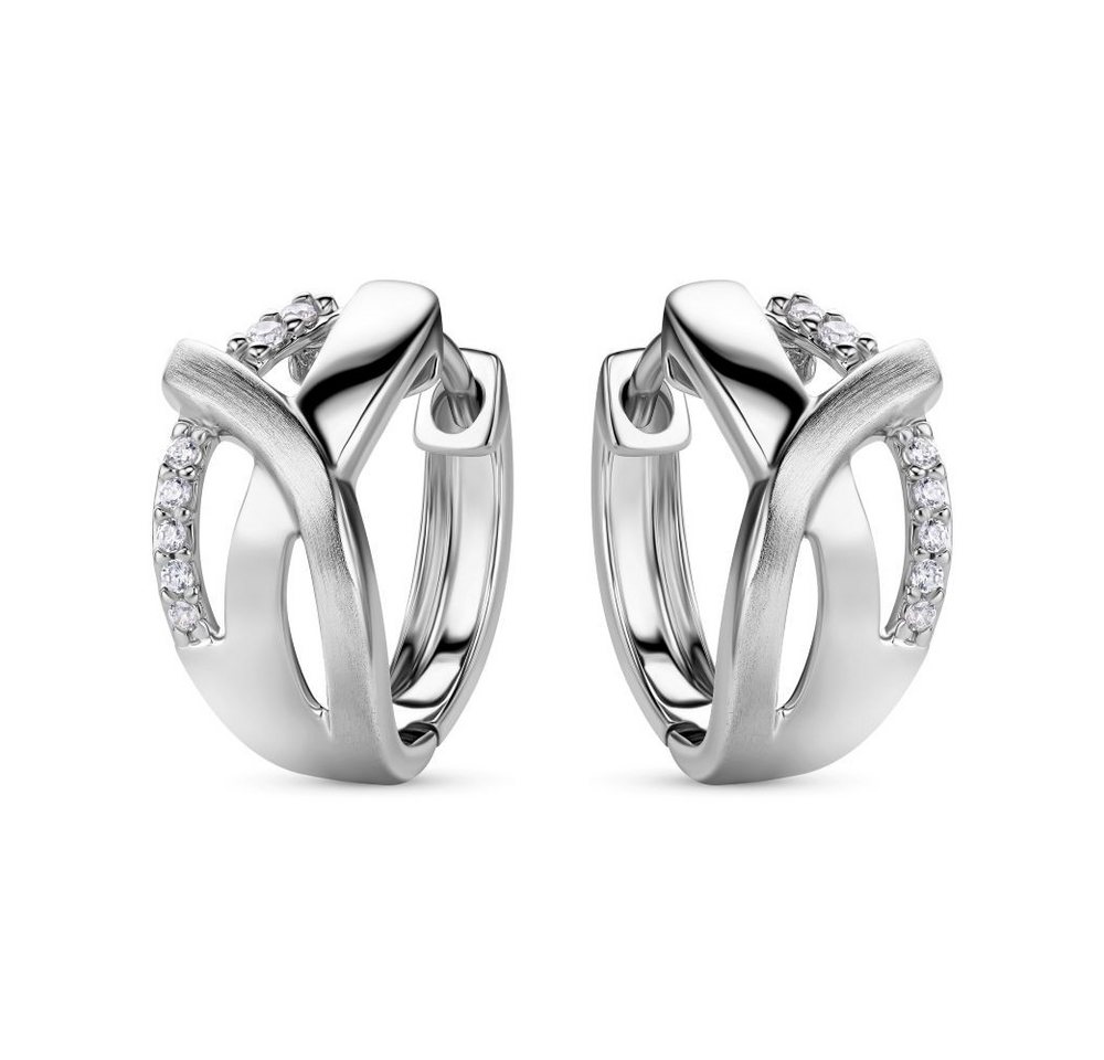 Miore Paar Creolen MSM144E aus 925 Sterlingsilber - gekreuzte Ohrringe mit 14 Zirkonias, Damen Klappcreolen mit 0,14 Karat von Miore