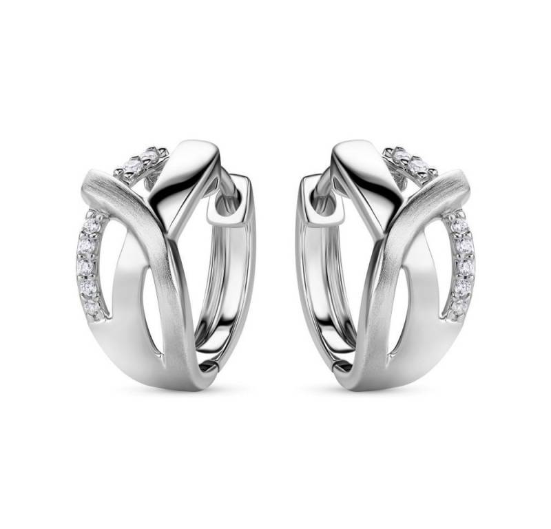 Miore Paar Creolen MSM144E aus 925 Sterlingsilber - gekreuzte Ohrringe mit 14 Zirkonias, Damen Klappcreolen mit 0,14 Karat von Miore