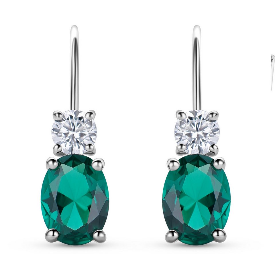 Miore Paar Ohrhänger SAS006E - 925 Sterling Silber mit Smaragden 2 Kt & Zirkonia 0.9 Kt, Ohrringe für Damen in Echtsilber von Miore