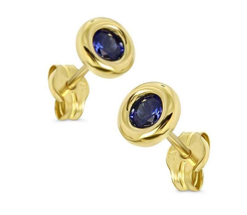 Miore Paar Ohrstecker MA9135E - aus 9 Karat 375 Gelbgold - mit Saphiren 0,20 Karat, Ohrringe Damen 5,5 mm Durchmesser von Miore