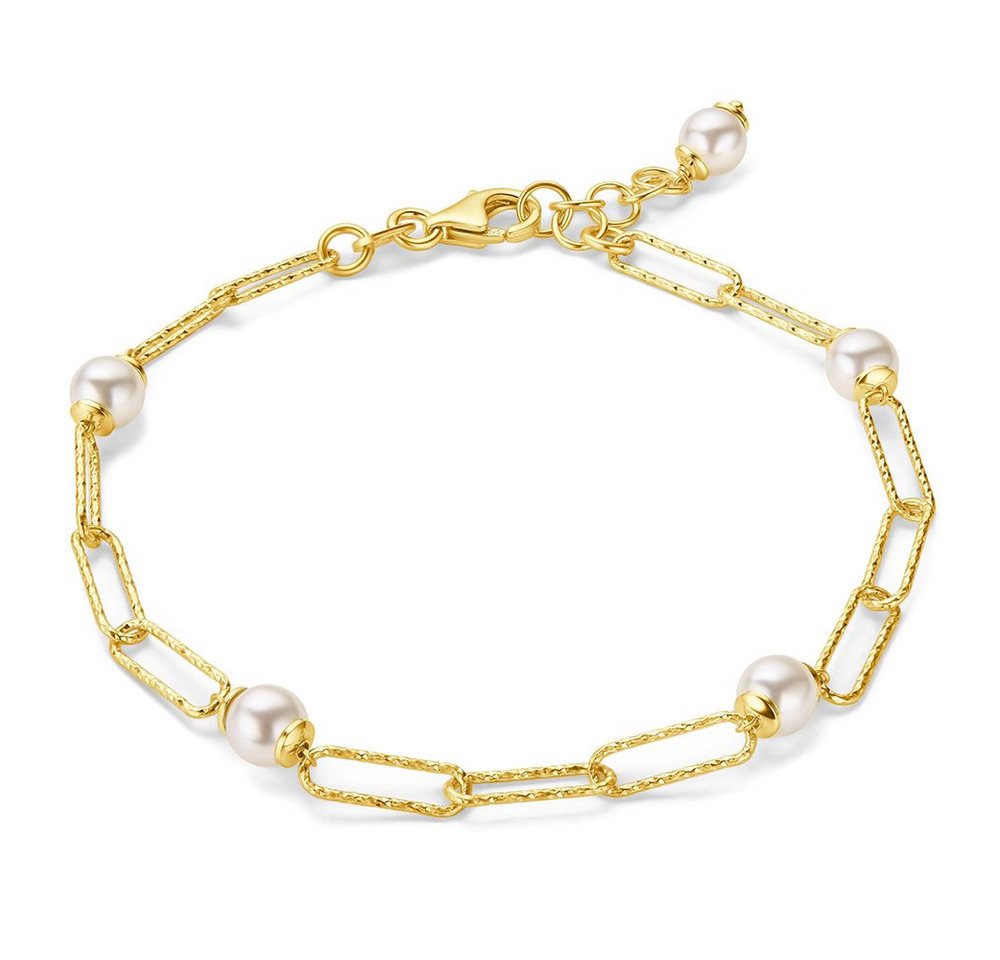 Miore Perlenarmband TA001SB - mit 5 Perlen - 925 Sterling Silber vergoldet 18Kt Gelbgold, Paperclip Perlenarmband 17 cm Länge + 2 cm Extension von Miore