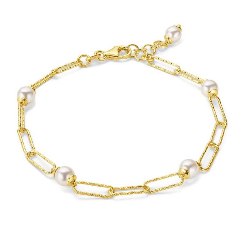 Miore Perlenarmband TA001SB - mit 5 Perlen - 925 Sterling Silber vergoldet 18Kt Gelbgold, Paperclip Perlenarmband 17 cm Länge + 2 cm Extension von Miore