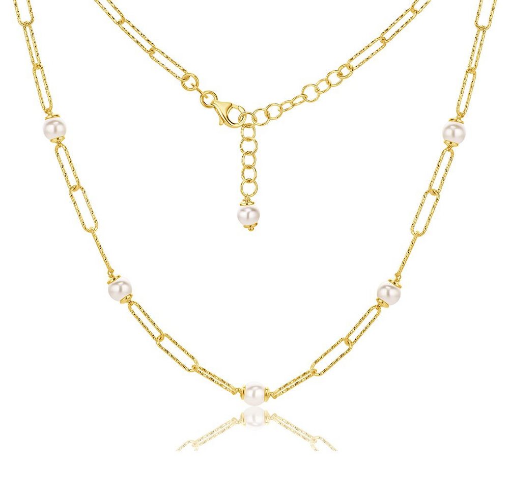 Miore Perlenkette TA006SN - mit 6 Perlen & Paperclip 925 Sterling Silber vergoldet 18 Kt, Perlengröße ca. 5 mm von Miore