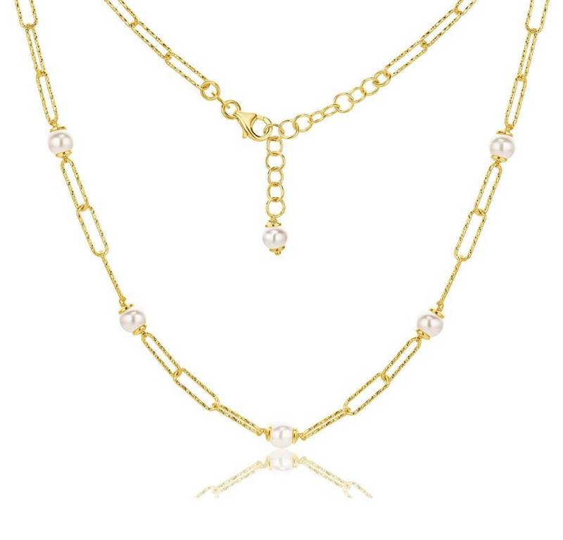 Miore Perlenkette TA006SN - mit 6 Perlen & Paperclip 925 Sterling Silber vergoldet 18 Kt, Perlengröße ca. 5 mm von Miore