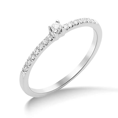 Miore Schmuck Damen 0.12 Ct Diamant Verlobungsring mit Diamanten Brillanten Ring aus Weißgold 18 Karat / 750 Gold von MIORE