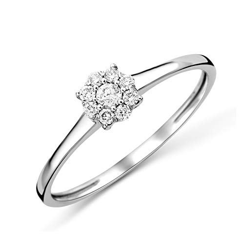 Miore Ring Damen Diamant Verlobungsring Weißgold 9 Karat / 375 Gold Diamanten Brillanten 0.13 Ct, Schmuck von MIORE