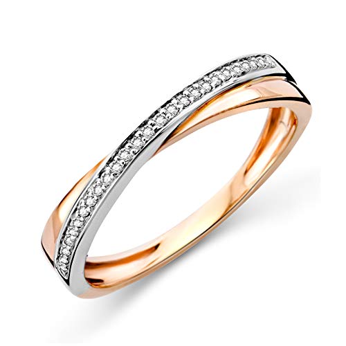 Miore Ring Damen Diamantring gekreuzt Ewigkeitsring Bicolor Weißgold und Rosegold 9 Karat / 375 Gold Diamanten Brillanten 0.08 Ct, Schmuck von MIORE