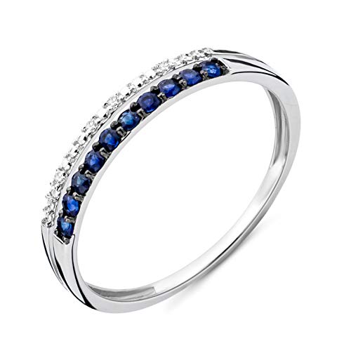 MIORE Ring Damen doppelreihiger Diamant Ewigkeitsring Weißgold 9 Karat / 375 Gold mit Edelsteine blauer Saphir 0.19 Ct und Diamanten Brillanten, Schmuck von MIORE