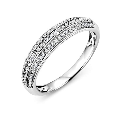 Miore Ring Damen mehrreihiger Diamant Pavé Ehering Weißgold 9 Kt / 375 Gold Diamanten Brillanten 0.23 Ct, Schmuck von MIORE