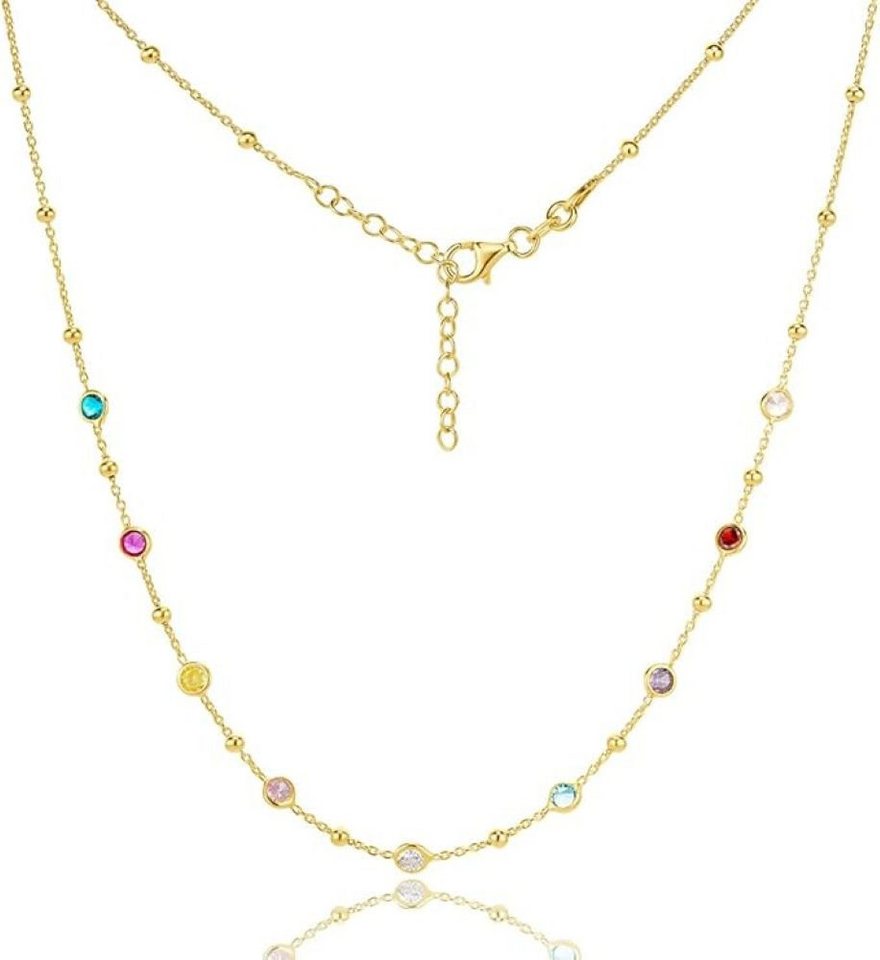 Miore Silberkette TA011SN - mit 9 Zirkonias - 925 Sterling Silber vergoldet 18 Kt, Bunte Zirkonia Steine ca. 4 mm x 4 mm von Miore