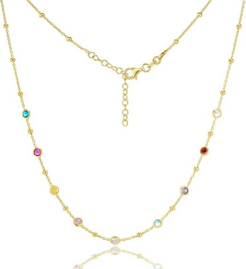 Miore Silberkette TA011SN - mit 9 Zirkonias - 925 Sterling Silber vergoldet 18 Kt, Bunte Zirkonia Steine ca. 4 mm x 4 mm von Miore