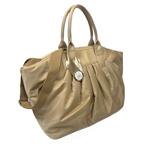 JKCologne Tote Bag XL Portique Beige | Federleicht. Wasserabweisend. Nachhaltig. Nylon und Veganleder | Schultergriff + Trageriemen | 4 Innenfächer | Rosa Innenfutter | Mit Dustbag von Miosan