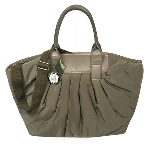 JKCologne Tote XL Portique Taupe | Schultertasche. Federleicht. Wasserabweisend. Nachhaltig. Nylon und Veganleder | Schultergriff + Trageriemen | 4 Innenfächer | Rosa Innenfutter | Mit Dustbag von Miosan