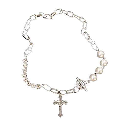 Miotlsy Anhänger Halskette Zierliche Schlüsselbein Kette Perlenkette Schmuck Pearl Necklace Pearl Cross Necklace Für Frauen Und Mädchen von Miotlsy