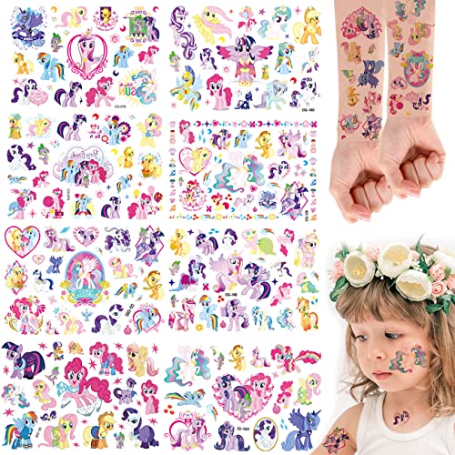 Kinder Tattoo Aufkleber, My Little Pony Haut temporäre Tattoo Aufkleber 8 Stück Geburtstag Geschenke Jungen Mädchen Kinder Schule Zubehör Party Supplies Geschenk Aufkleber Geschenke für Kinder von Miotlsy