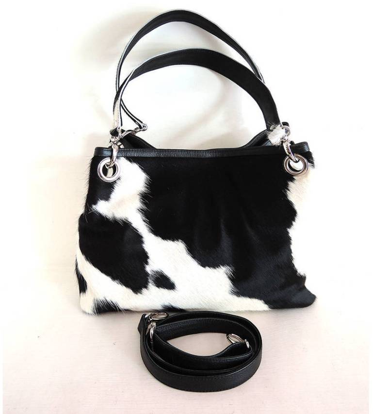 Designer Tasche, Cowhide Handtaschen/Rindsleder Schultertasche Kuh Fell Tasche Schwarz Weiß Pony-Haar Macbook Pro Tasche von MiowBali