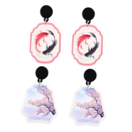 Mipcase 2 Paar Acryl-ohrringe Im Asiatischen Stil: Hängeohrringe – Modischer Schmuck Mit Koi-baum-muster Für Festliche Anlässe Und Freizeitkleidung von Mipcase