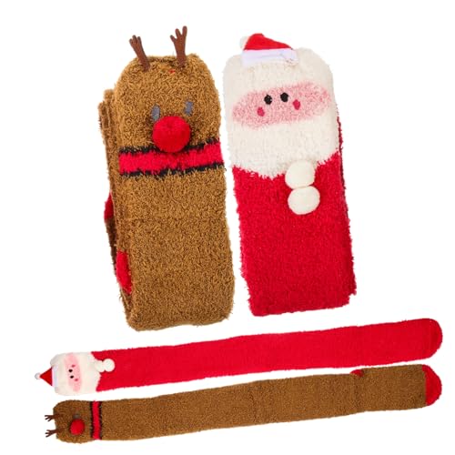 Mipcase 2 Paare Damen Weihnachtsstrümpfe aus Weichem Polyester Kuschelig Warme Dekorative Overknee Socken mit Santa und Hautfreundlich Strapazierfähig für Winter und Party von Mipcase