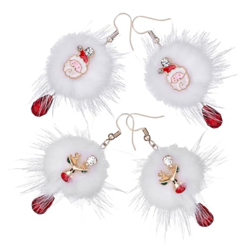 Mipcase 2 Paare Weihnachts Ohrringe mit Niedlichen und Weihnachtsmann Anhängern Flauschige Pompons Bunte Emaille Festlicher Schmuck für Xmas Party und Holiday Look von Mipcase