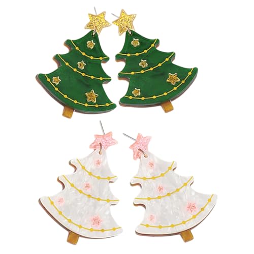Mipcase 2 Paare Weihnachtsbaum Ohrstecker Leichte Weihnachtsohrringe in Weiß und Grün Post Ohrringe für Frauen und Teenager Festliche Schmuckdekoration für Weihnachten und Feiertage von Mipcase