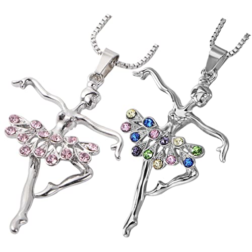 Mipcase 2 Stück Ballerina Anhänger Halskette Damen Ballet Schmuck mit Funkelnden Strasssteinen Leichter Modeschmuck Farbige und Pinke Tanzmädchen Kette Hautfreundlich Vielseitig von Mipcase