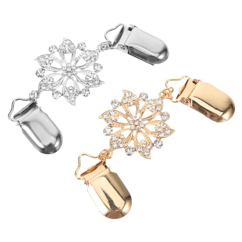 Mipcase 2 Stück Cardigan Clips mit Hohlem Blumenmuster und Funkelnden Strasssteinen Strickjacken Broschen für Damen Vielseitige Pullover und Schalhalter Gold und Silberfarbene von Mipcase