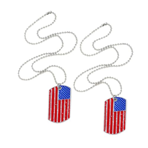 Mipcase 2 Stück Patriotische American Flag Anhänger Halskette für Herren Damen Leichter Legierungs Sweater Chain Schmuck Kette mit Flagge Vielseitiges Accessoire für Alltag und Fotos von Mipcase