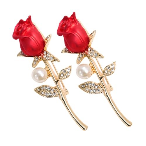 Mipcase 2 Stück Romantischer Roter Rosen Anstecker Blumenbrosche für Hochzeit Vielseitig Tragbar als Corsage für Festliche Anlässe Liebevolles für Damen von Mipcase