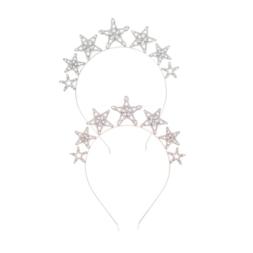 Mipcase 2 Stück Stern Tiara Haarreif Damen mit Funkelnden Kristallstrass Leichtes Legierungs Diadem für Hochzeit Geburtstag Party Silber und Roségold Haarschmuck Glitzer Accessoire von Mipcase