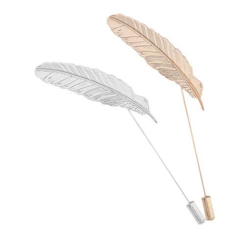 Mipcase 2 Stück Vintage Broschen Teilig Herren Anstecknadeln mit Federmotiv Reversnadeln für Anzug Hochzeit Party Dekorative Einfach zu Verwendende Schmuck Accessoires in Silber und Gold von Mipcase