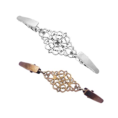 Mipcase 2 Stück Vintage Cardigan Clips Retro Pullover Klammer Schal Kragen Verschluss Broschen für Damen Strickjacke und Kleidungszubehör in Silber Antikbronze Modeakzente für Alltag und von Mipcase