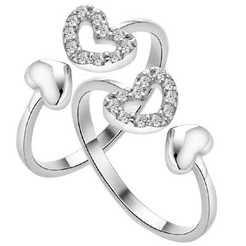 Mipcase 2Stücke Herz Ringe für Damen Offene Dekorative Finger Ringe Silberfarbenem Stilvoller Ringschmuck für Wie oder Dating von Mipcase
