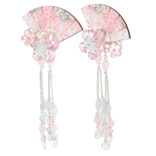Mipcase 2stücke Haarklammern Mit Quasten Und Blüten Elegante Fächer-haarspangen Für Damen Traditionelles Chinesisches Haaraccessoire Für Hochzeiten Und Partys Rosa von Mipcase