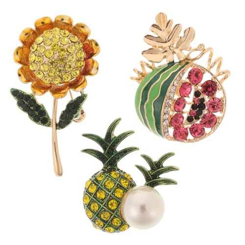 Mipcase 3 Stück Bunte Set Anstecknadeln mit Wassermelone Ananas und Sonnenblume Metallbroschen für Damen Vielseitige Strickjacken Pins Langlebige Schmucknadeln für Jacken und Kleidung von Mipcase