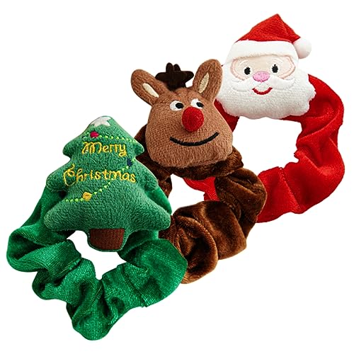 Mipcase 3 Stück Weiche Plüsch Haargummis Weihnachtsmotive Elastische Haarschleifen für Mädchen Xmas Haarbänder Festlicher Haarschmuck Santa Tree Rentier Designs von Mipcase