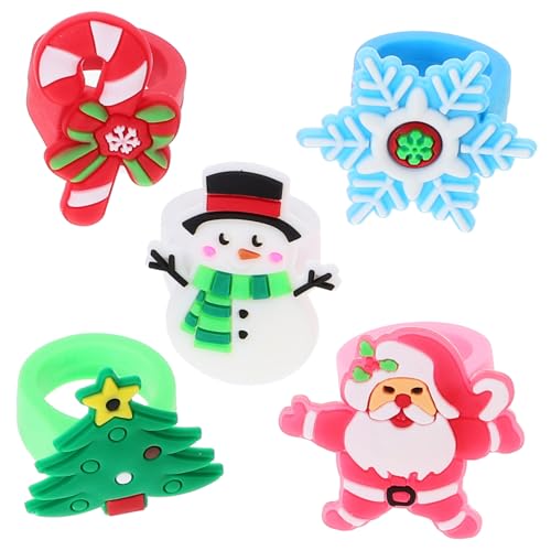 Mipcase 30 Stück Teiliges Weihnachtsringe für Bunte Kunststoff Fingerringe mit Weihnachtsmann Schneemann Schneeflocke und Weihnachtsbaum Partyzubehör für Weihnachtsfeiern von Mipcase