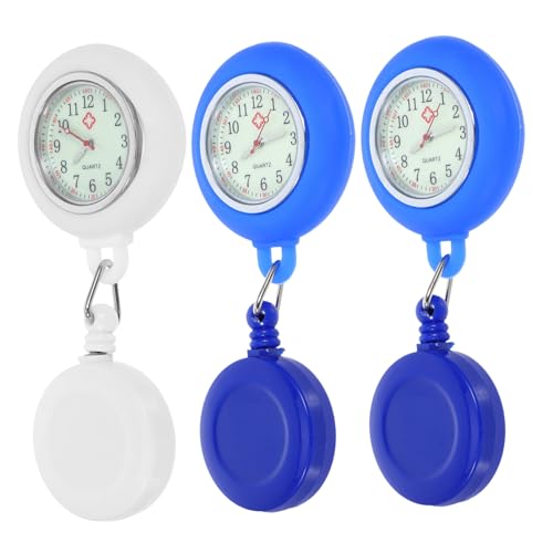 Mipcase 3stücke Krankenschwesteruhr Taschenuhr Dehnbare Uhr Runde Uhr Für Männer Frauen Ärzte Krankenschwestern Silikon-taschenuhr Schwarz Hellblau Weiß von Mipcase