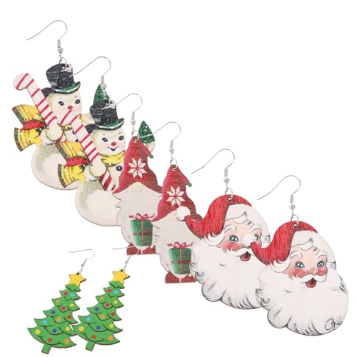 Mipcase 4 Paare Kleine Statement Ohrstecker Weihnachtsmotiv Holz Leicht Damen Ohrringe Festlich Xmas Weihnachten Schmuck von Mipcase
