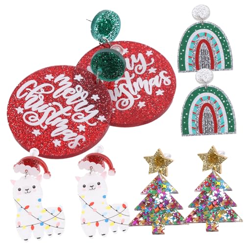 Mipcase 4 Paare Weihnachtsbaum Ohrhänger Damen Leichtes Ohrschmuck Bunte Weihnachtsdeko Ohrringe für Party Alltag von Mipcase