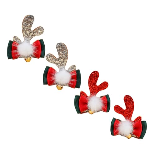 Mipcase 4 Stück Niedliche Teiliges Weihnachts Haarclip mit Cartoon Schleife und Silbernen Sowie Roten Rentiergeweihen Leichte und Bequeme Haarklammern für Mädchen für Weihnachtsfeiern und von Mipcase