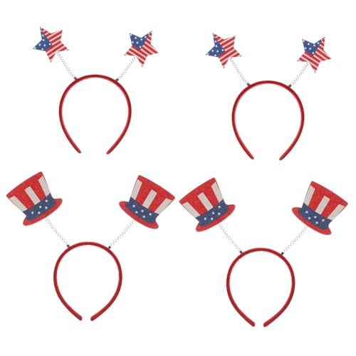 Mipcase 4 Stück Teiliges Haarreif mit Amerikanischer Flagge Leichter Bequemer Haarschmuck für Festivals Partys und Kostüme Süße Sterne und Hut Motive als Foto Requisite für Mädchen von Mipcase