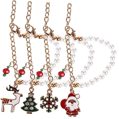 Mipcase 4 Stück Weihnachtliches Perlenarmband Teilig mit Schneeflocke Weihnachtsmann Tannenbaum und Anhängern Bunte Festtagsdekoration für Handgelenk für Weihnachtsfeiern und von Mipcase