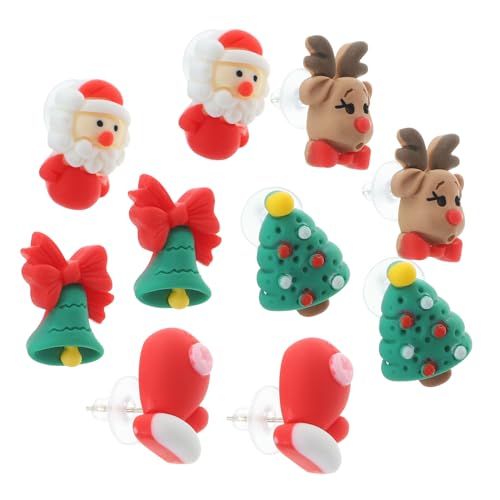 Mipcase 5 Paare Weihnachts Ohrstecker Damen Teen Mädchen Leichtgewichtige Ohrringe mit Weihnachtsbaum Santa Glocke Festlicher Ohrschmuck für Weihnachtsfeier von Mipcase